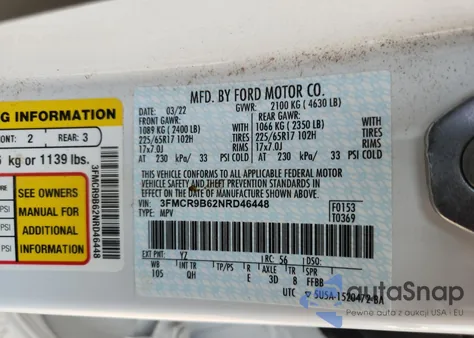 2022 Ford Bronco Sport Big Bend from USA, damaged, VIN 3FMCR9B62NRD46448